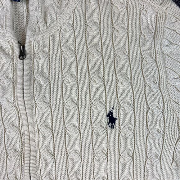 Vtg Ralph Lauren Cable Knit Hooded Full Zip Cream Women's XL Jacket *Read - Picture 3 of 12